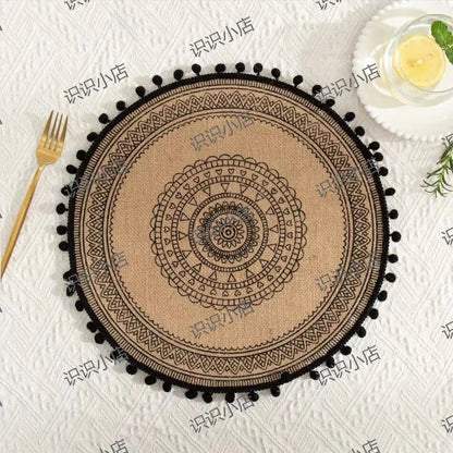 4pcs/6pcs Natural Vintage Jute Woven Placemats Bohemian Style Party Party Decoration Hanging Wall Decoration Mat Vase Mat