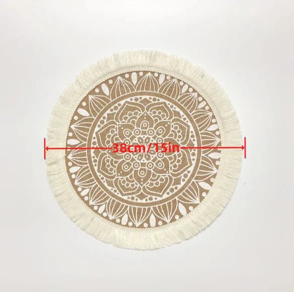 4pcs/6pcs Natural Vintage Jute Woven Placemats Bohemian Style Party Party Decoration Hanging Wall Decoration Mat Vase Mat