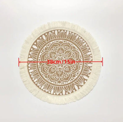 4pcs/6pcs Natural Vintage Jute Woven Placemats Bohemian Style Party Party Decoration Hanging Wall Decoration Mat Vase Mat