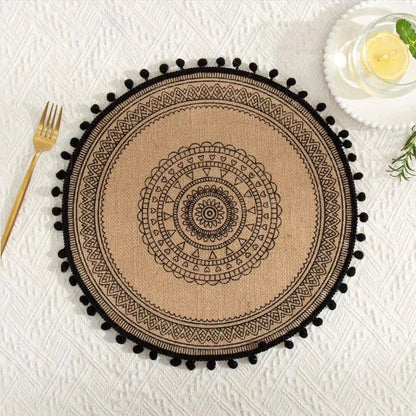 4pcs/6pcs Natural Vintage Jute Woven Placemats Bohemian Style Party Party Decoration Hanging Wall Decoration Mat Vase Mat