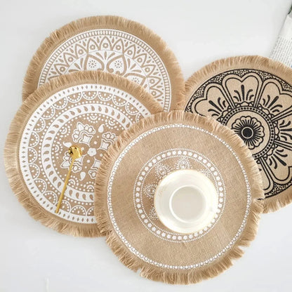 4pcs/6pcs Natural Vintage Jute Woven Placemats Bohemian Style Party Party Decoration Hanging Wall Decoration Mat Vase Mat