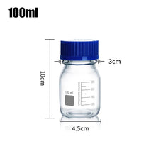 50ml/100ml/250ml graduated glass reagent bottle with blue screw cap for lab use