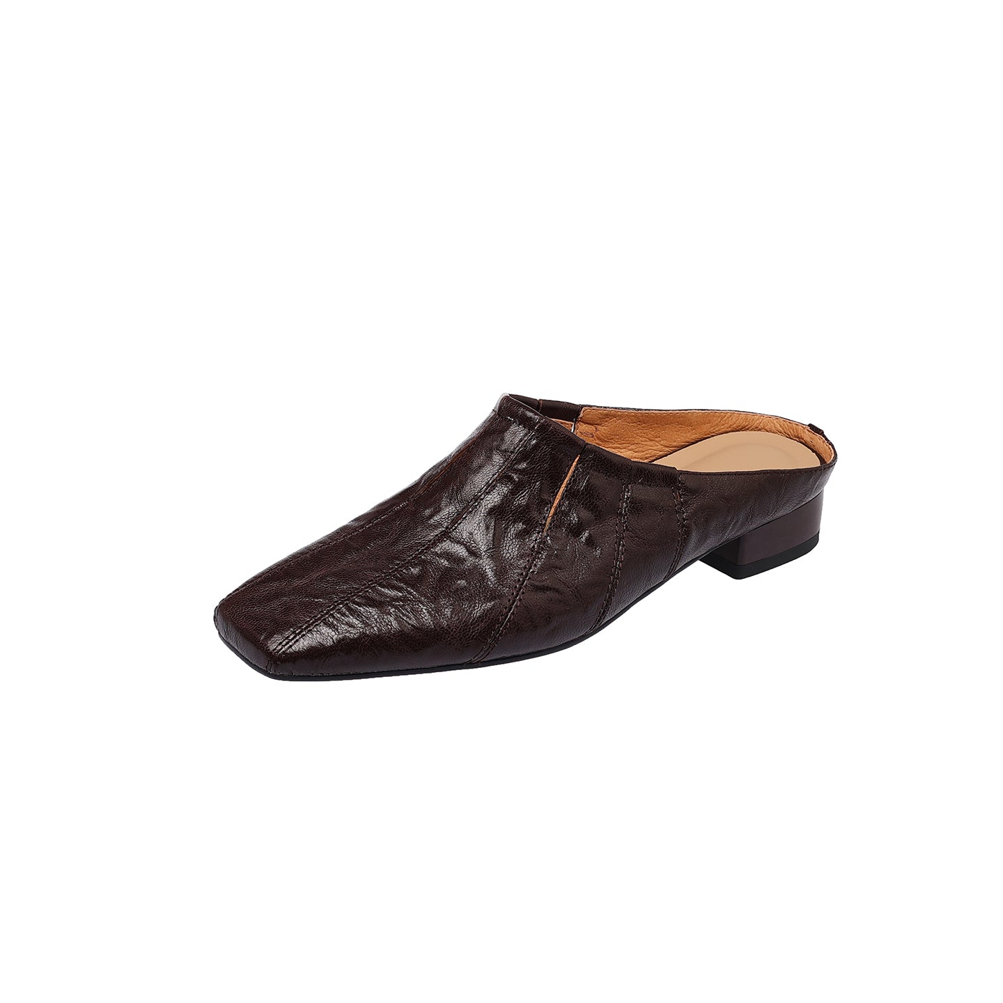 Minimalist Handcrafted Washed Leather Mules, Women's Full-Grain Cowhide Square Toe Backless Shoes