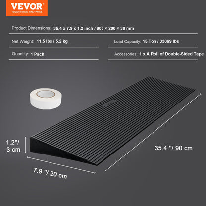 Cuttable Rubber Threshold Ramp 1.2 Rise Non Slip Wheelchair Ramp