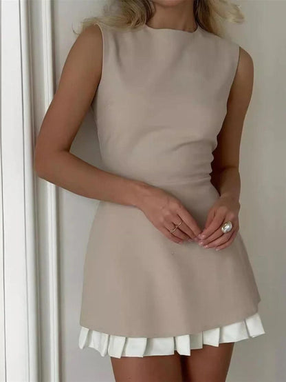 Chic Sleeveless Contrast Pleated Hem Mini Dress