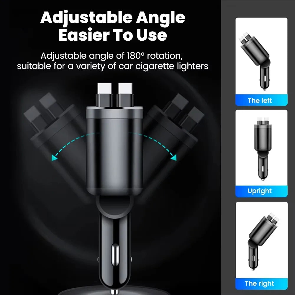 5-in-1 retractable USB C car charger for iPhone and Samsung fast charging