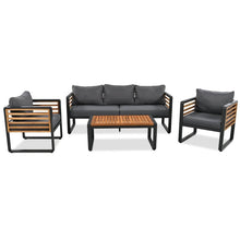 5 person metal acacia wood outdoor patio set with cushioned seating

