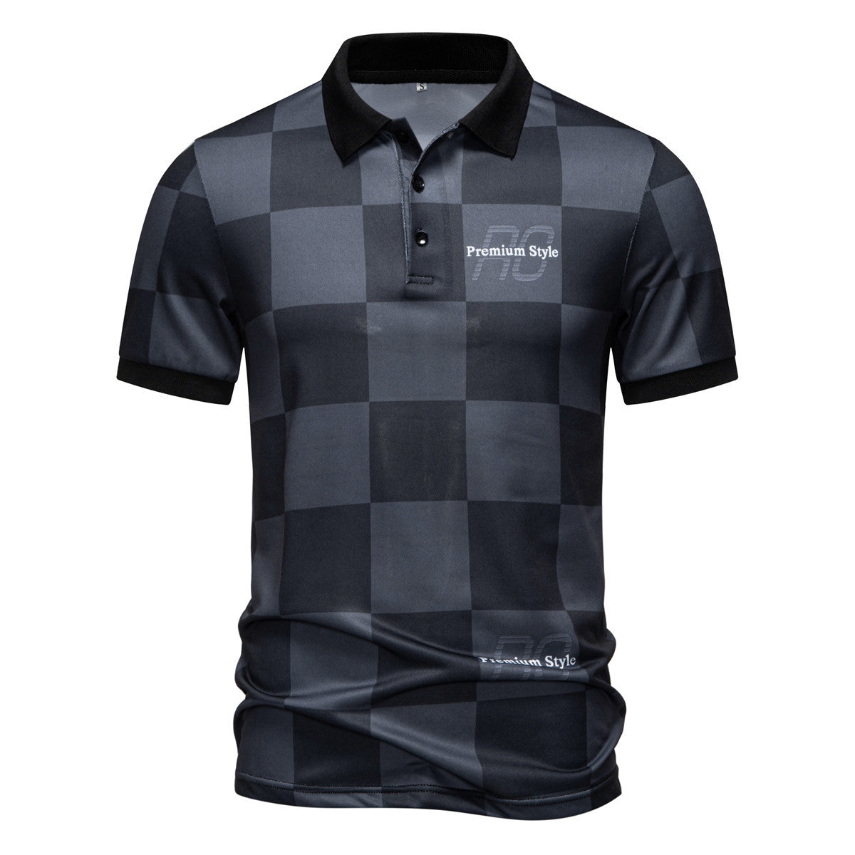 Checkered Short-Sleeve Letter-Printed Casual Fashion T-Shirt