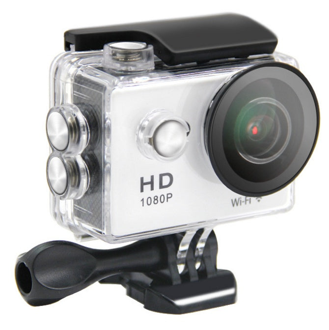 1080P action cam showing WiFi control and 2-inch LCD screen