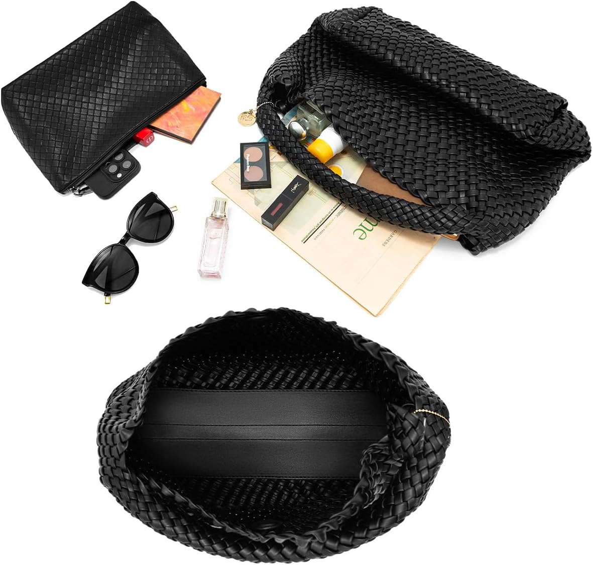 PS PETITE SIMONE Large Woven Tote Bag – Stylish Leather Handbag with Braided Weave & Top Handle for Women