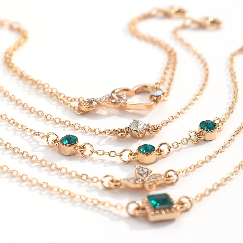 Women's Bohemian 5-Piece Heart Green Crystal Bracelets Set