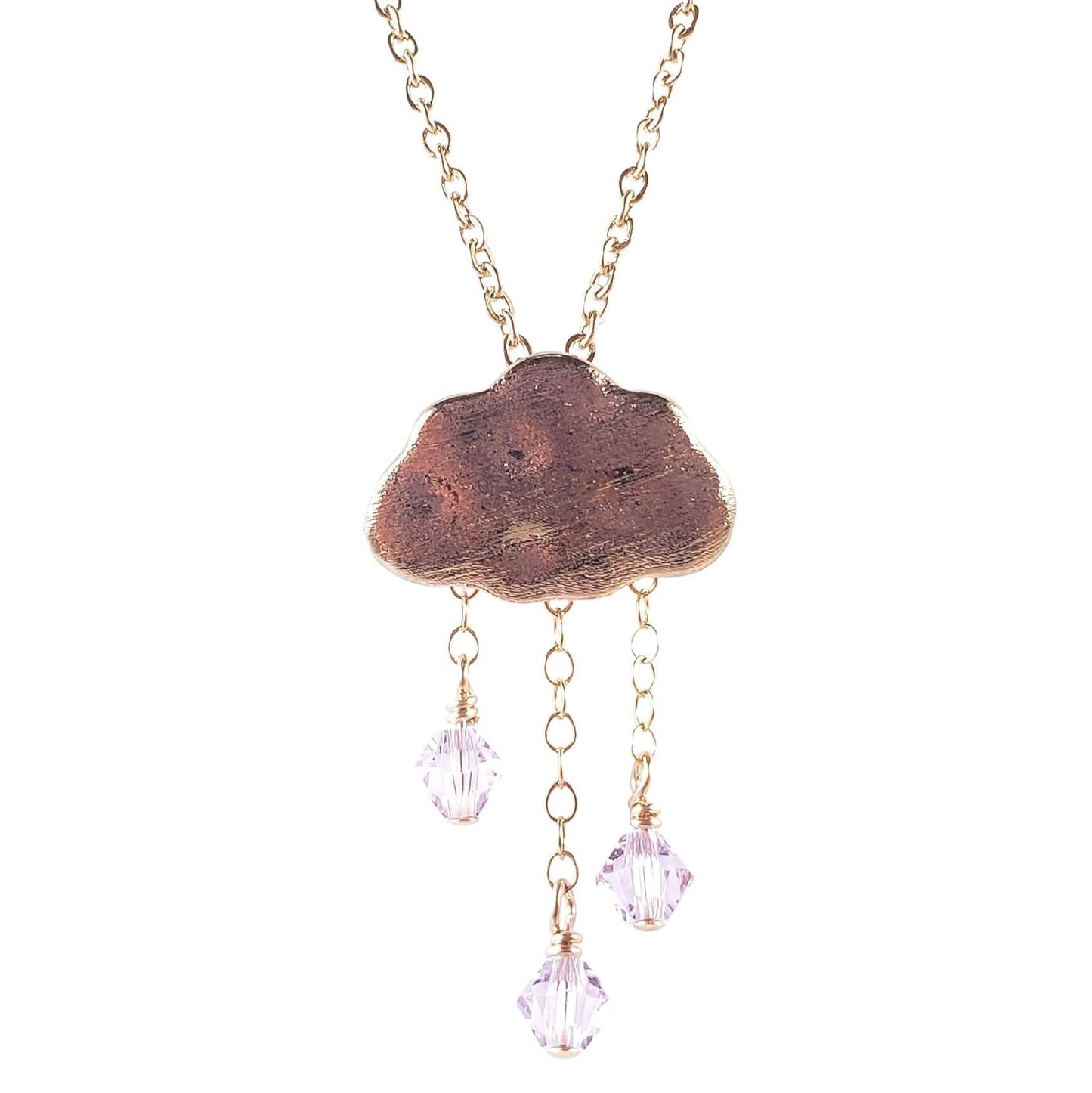 Rain cloud raindrop necklace in rose gold-hypoallergenic for sensitive skin, Handmade in Hawaii Beach Jewelry