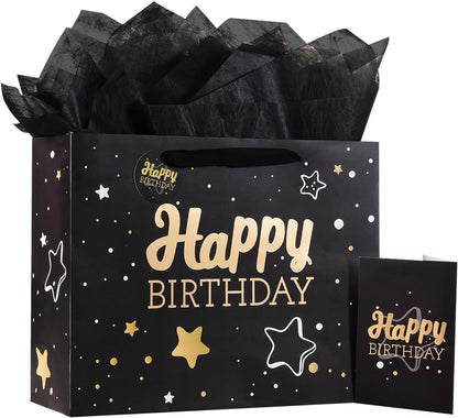 Black Birthday Gift Bag with Tissue & Card