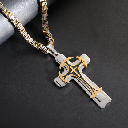Men's Titanium Steel Stylish Trinity Cross Necklace