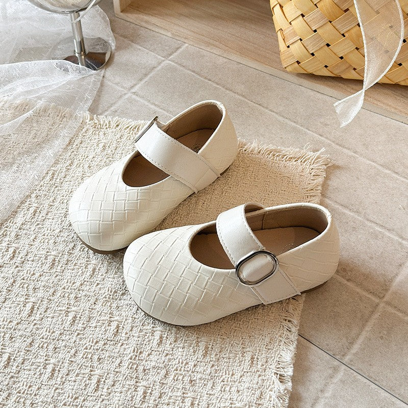 Korean Version Girls' Leather Shoes, Baby Woven Soft Sole Single Shoes, Little Girls' Princess Shoes, Mary Jane Shoes
