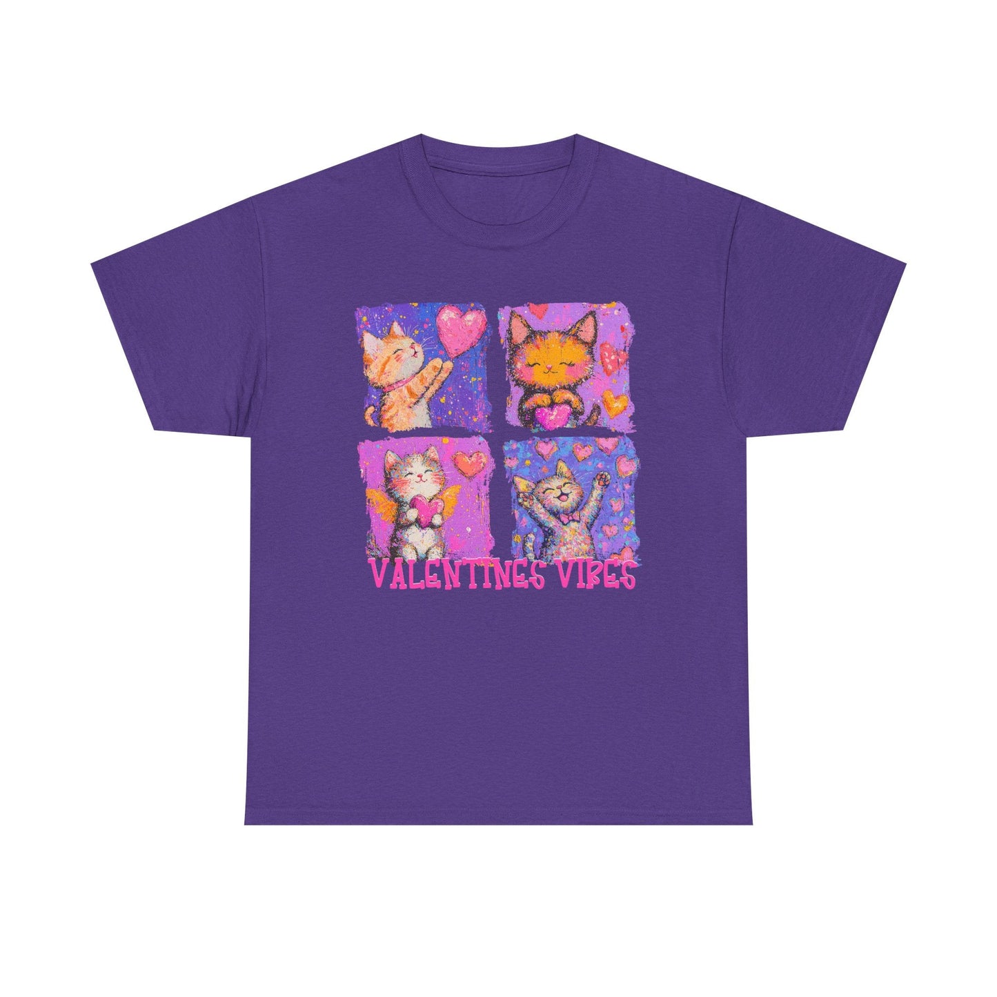Valentine's Vibes Unisex Heavy Cotton Tee - Cute Cat Graphic T-Shirt