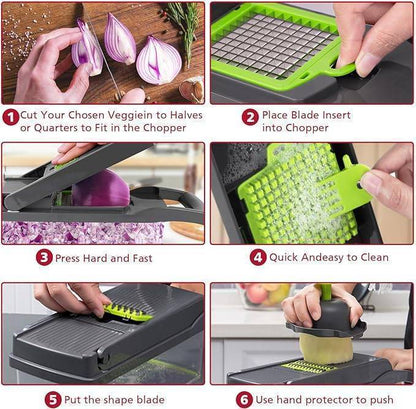 Vegetable Chopper, Pro Onion Chopper, Multifunctional 13 In 1 Food Chopper, Kitchen Vegetable Slicer Dicer Cutter, Veggie Chopper With 8 Blades, Carrot And Garlic Chopper With Container