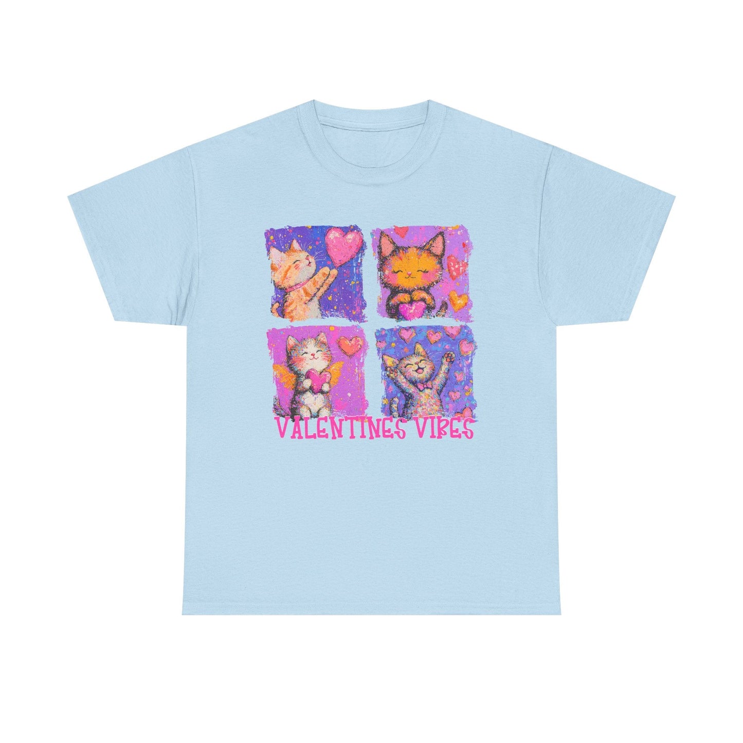Valentine's Vibes Unisex Heavy Cotton Tee - Cute Cat Graphic T-Shirt