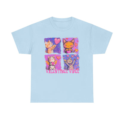 Valentine's Vibes Unisex Heavy Cotton Tee - Cute Cat Graphic T-Shirt