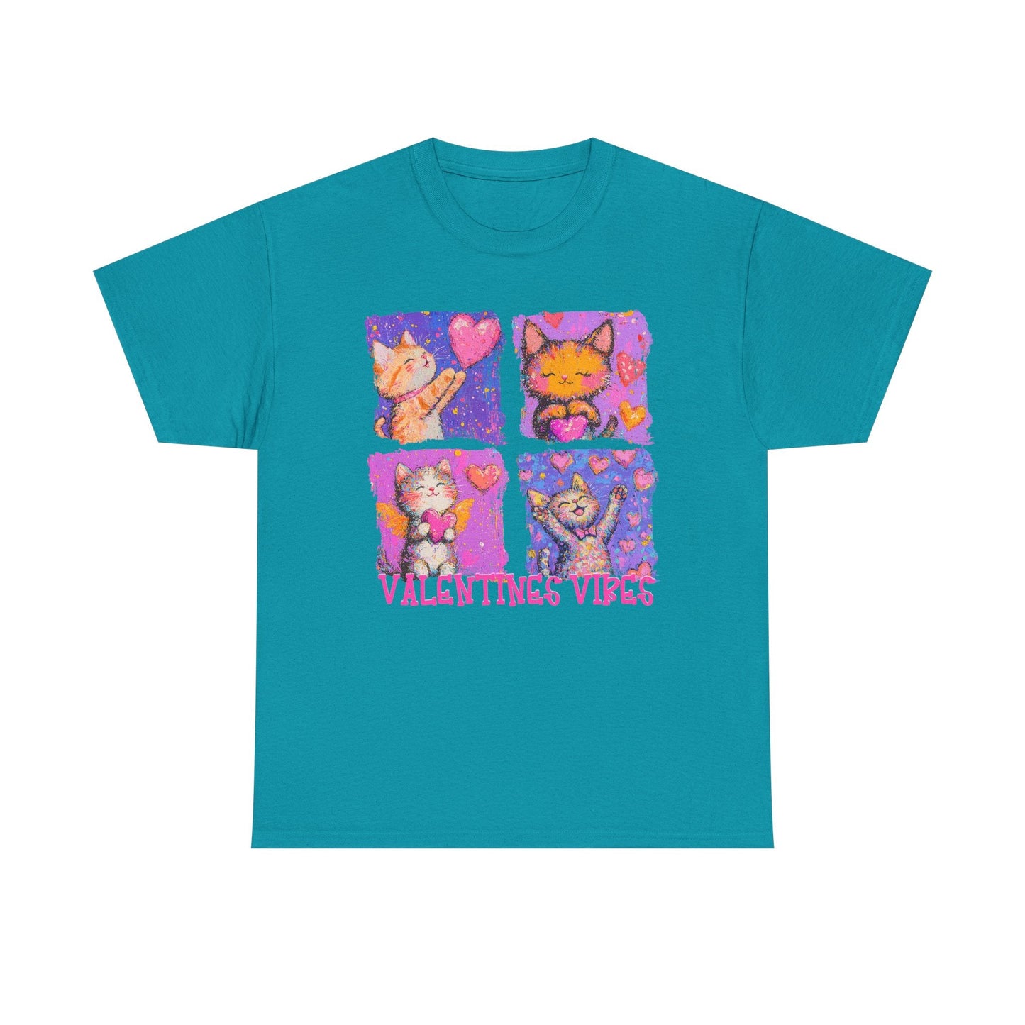 Valentine's Vibes Unisex Heavy Cotton Tee - Cute Cat Graphic T-Shirt