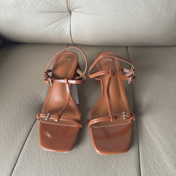 Casual High-heeled Open-toe Sandals Women's Shoes Square Toe