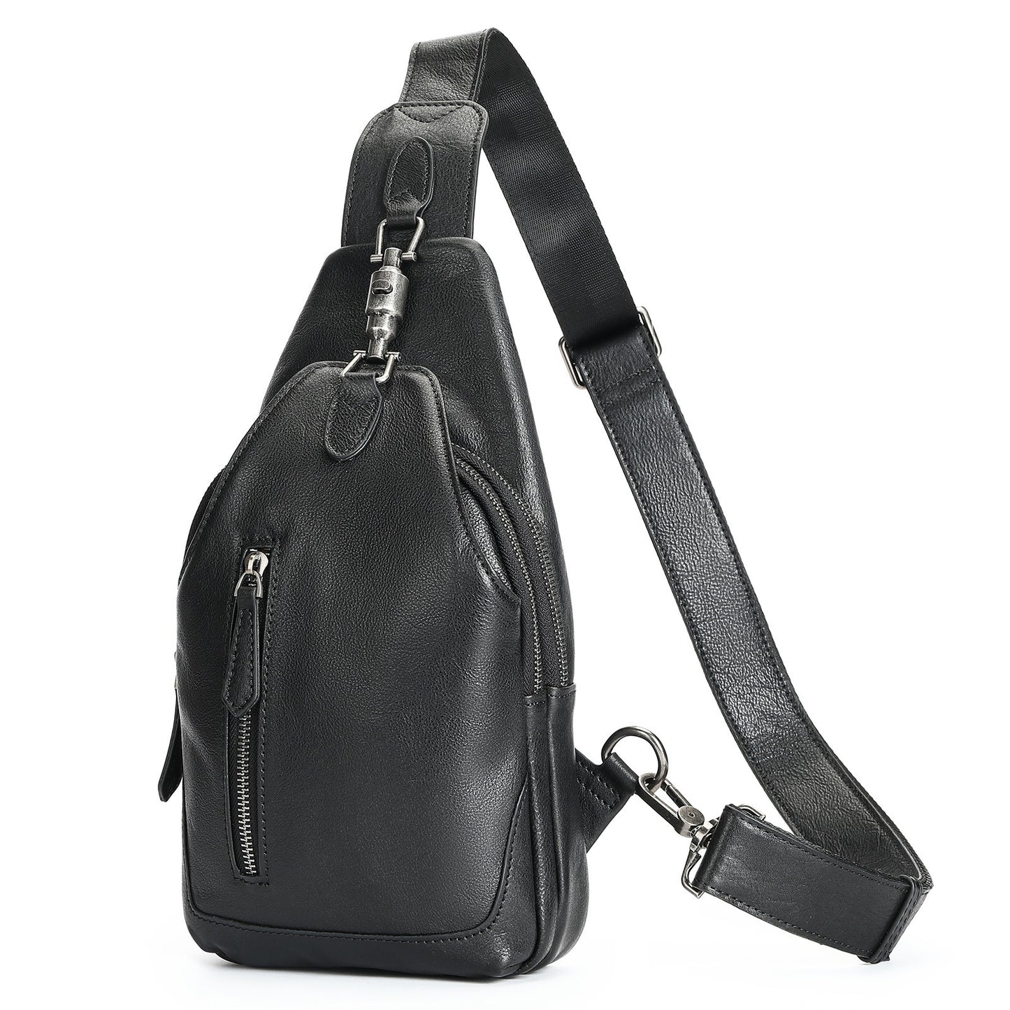Ma Pi Mens Chest Bag Genuine Leather Vintage Lock-Clasp Front Pack Stylish Commuter Shoulder Backpack Trendy