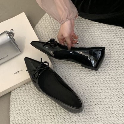 Low-cut Women's Gentle Bow Shoes 2025 New Style, Elegant French Hidden Wedge Flat Shoes, Slip-on Pointed Toe