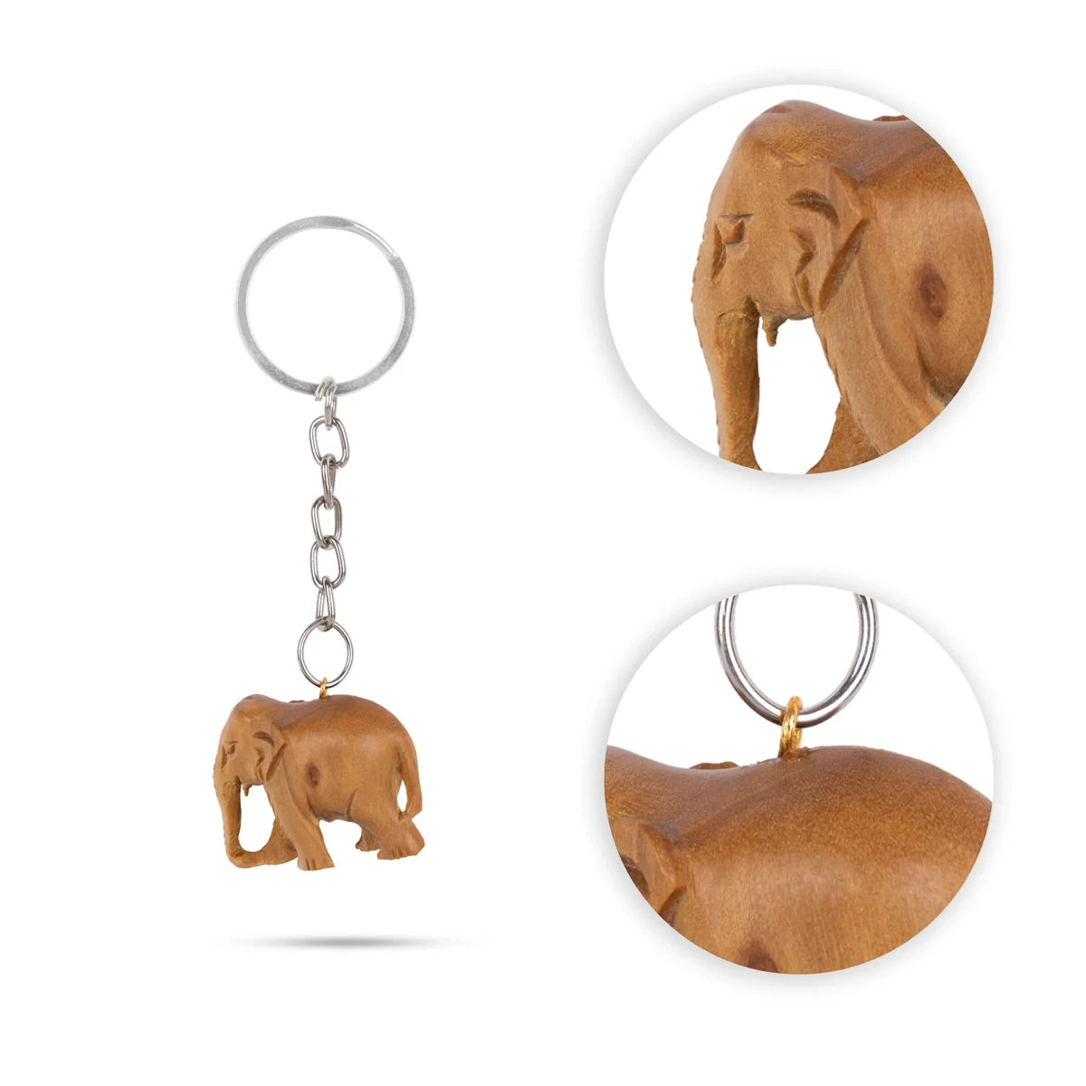 Elephant Statue Keychain - 1 x 1.5 Inches | Elephant Figurine Key Holder/ Wooden Key Ring for Bike