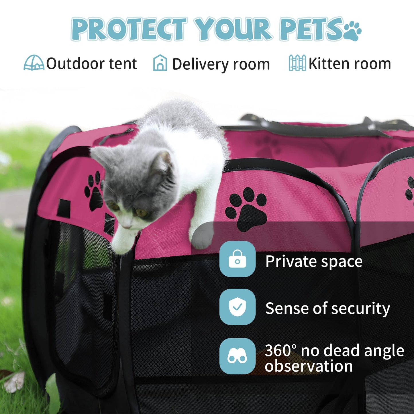 Portable Pet Playpen, Dog Playpen Foldable Pet Exercise Pen Tents Dog House Playground for Puppy Dog/Cat Indoor Outdoor Travel Camping Use Gray Small (29"X29"X17")