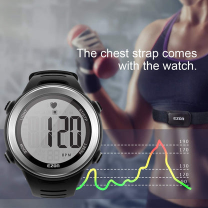 EZON T007 Heart Rate Monitor Watch | Chest Strap HRM | Waterproof Fitness Tracker with Stopwatch & Hourly Chime