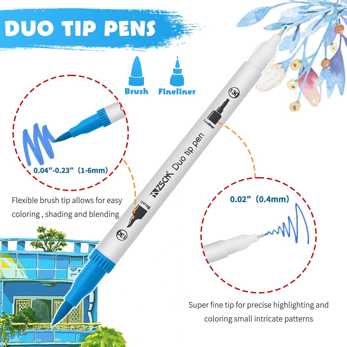 ZSCM dual tip brush markers set