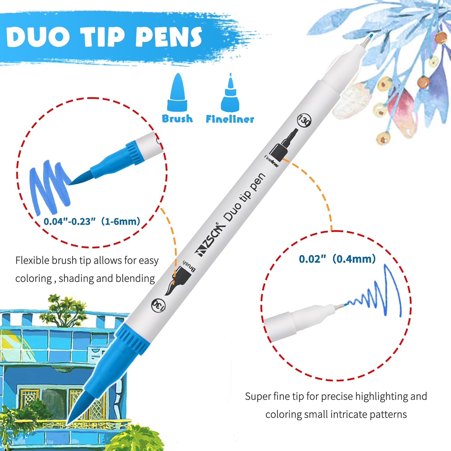 ZSCM dual tip brush markers set