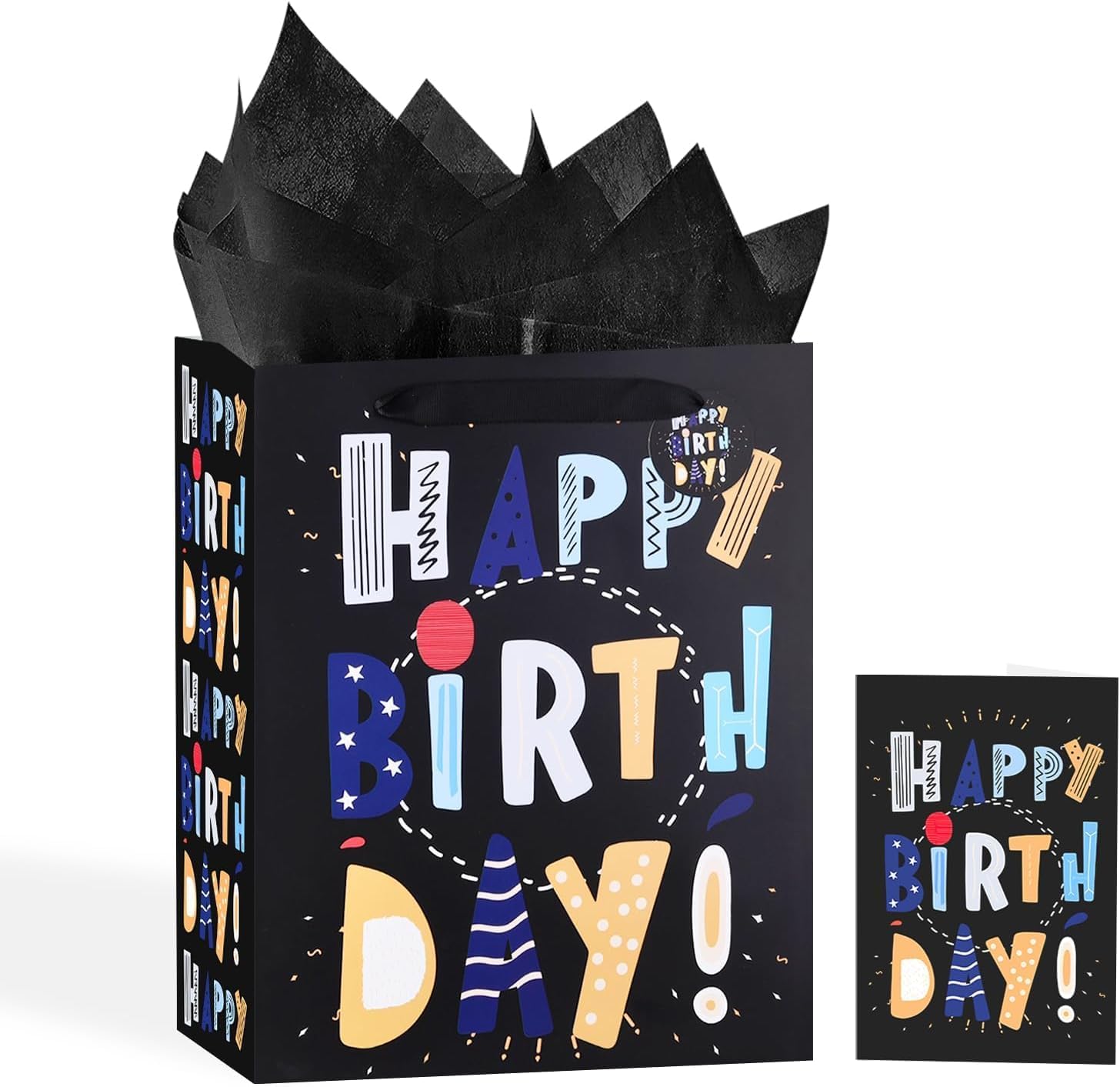 Black Birthday Gift Bag with Tissue & Card