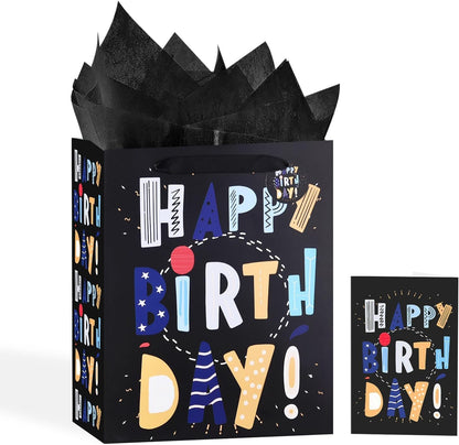 Black Birthday Gift Bag with Tissue & Card