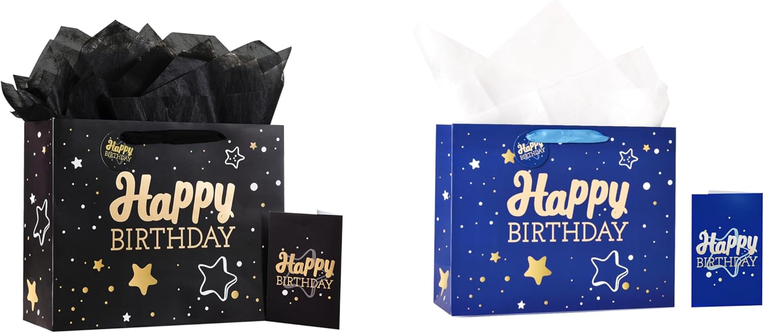 Black Birthday Gift Bag with Tissue & Card