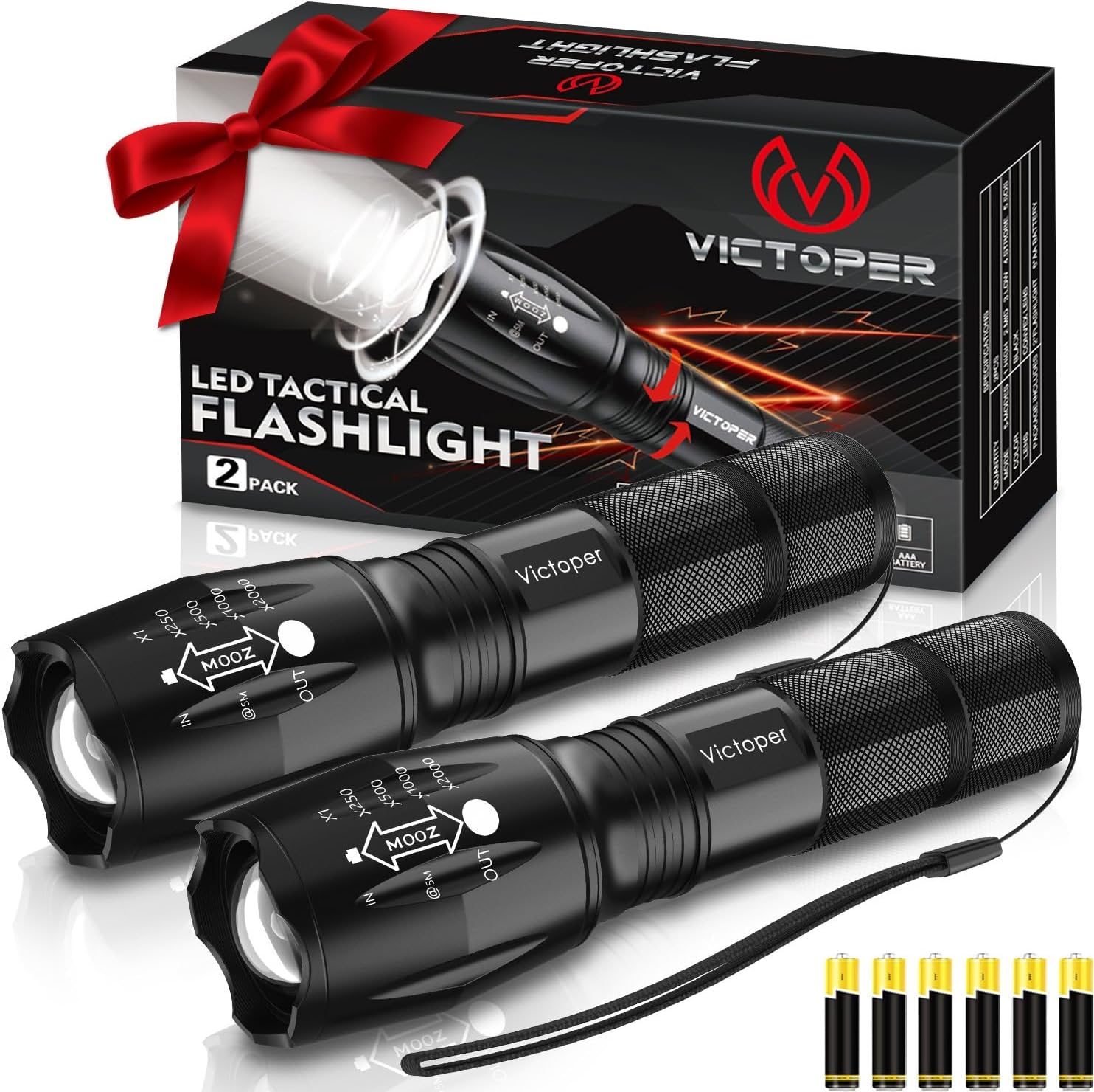 Victoper LED Flashlight 2 Pack 