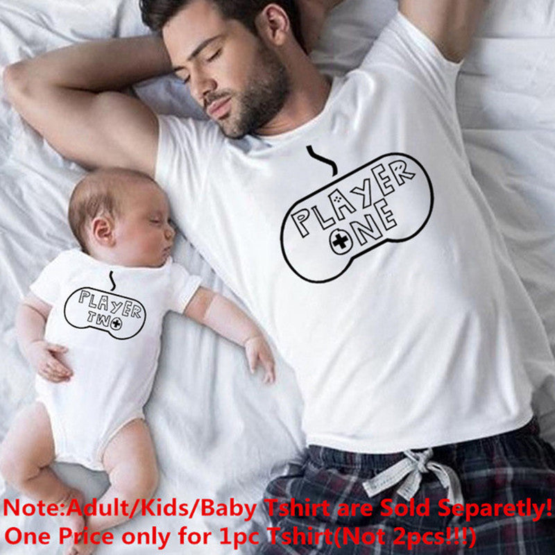 New Cotton Parent-child Father And Son Installed Game Console T-shirt Short-sleeved Summer
