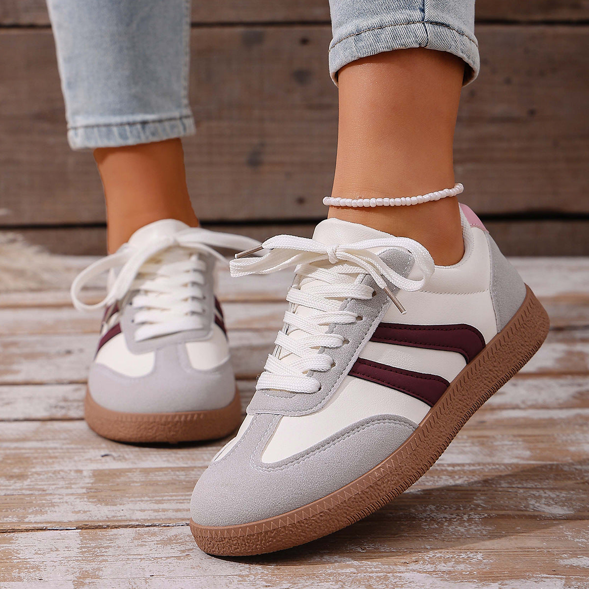 Large Size Color Blocked Round Toe Women's Shoes