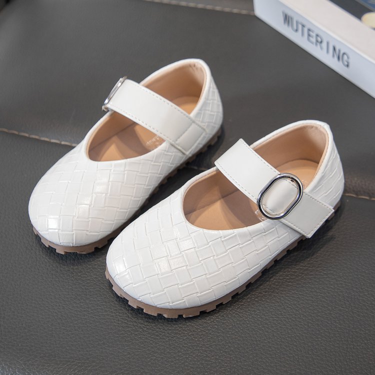 Korean Version Girls' Leather Shoes, Baby Woven Soft Sole Single Shoes, Little Girls' Princess Shoes, Mary Jane Shoes