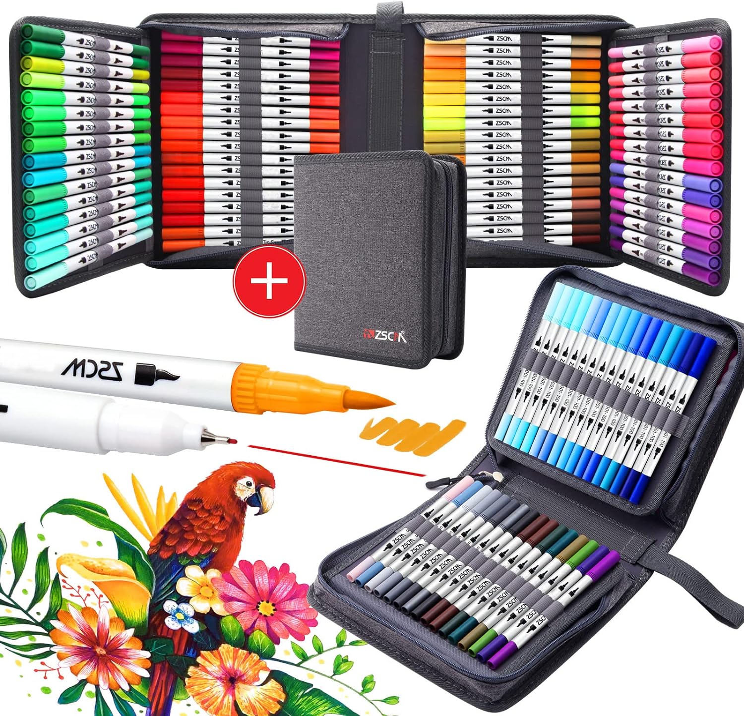 ZSCM dual tip brush markers set