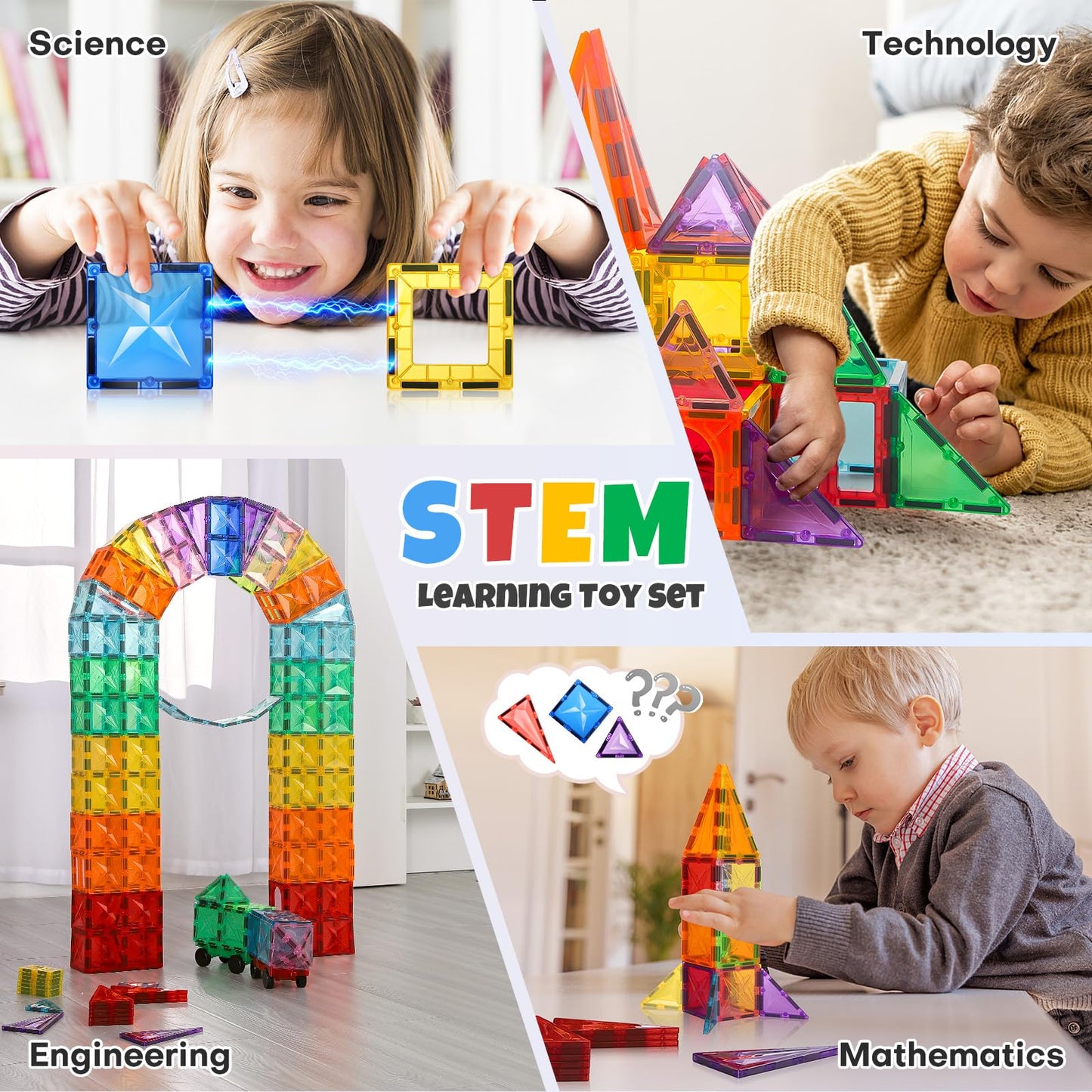 Magnetic Tiles 120Pcs Building Blocks Set with Cars for Kids