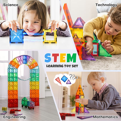 Magnetic Tiles 120Pcs Building Blocks Set with Cars for Kids