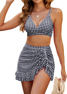 High waisted bikini set with skirt