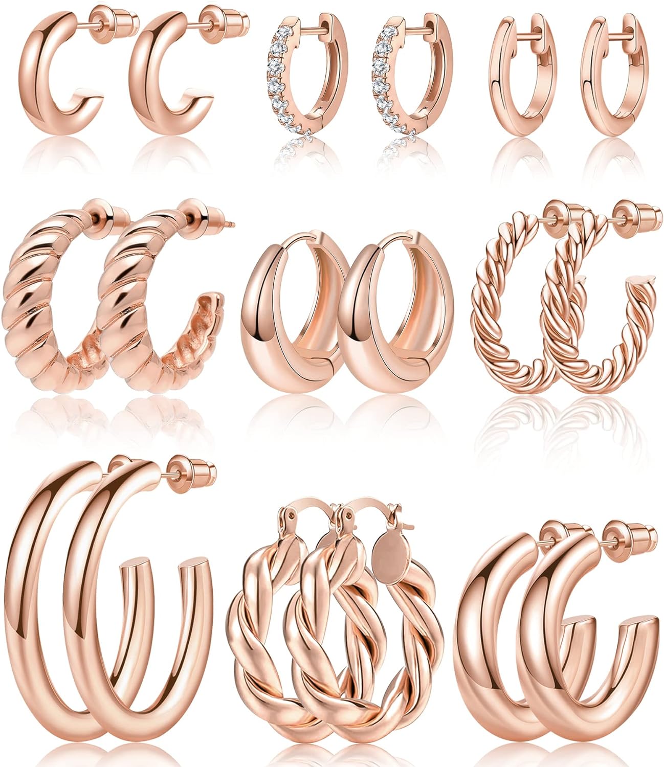 Gold Hoop Earrings Set