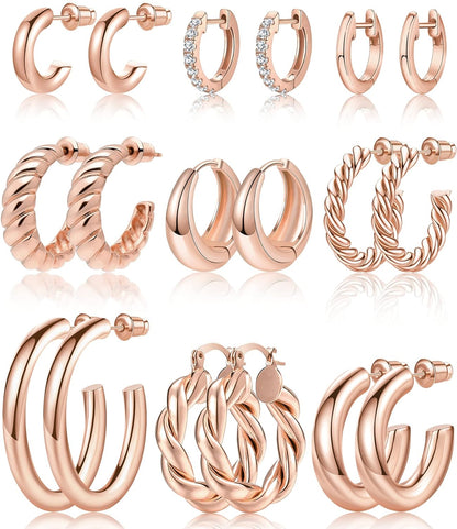 Gold Hoop Earrings Set
