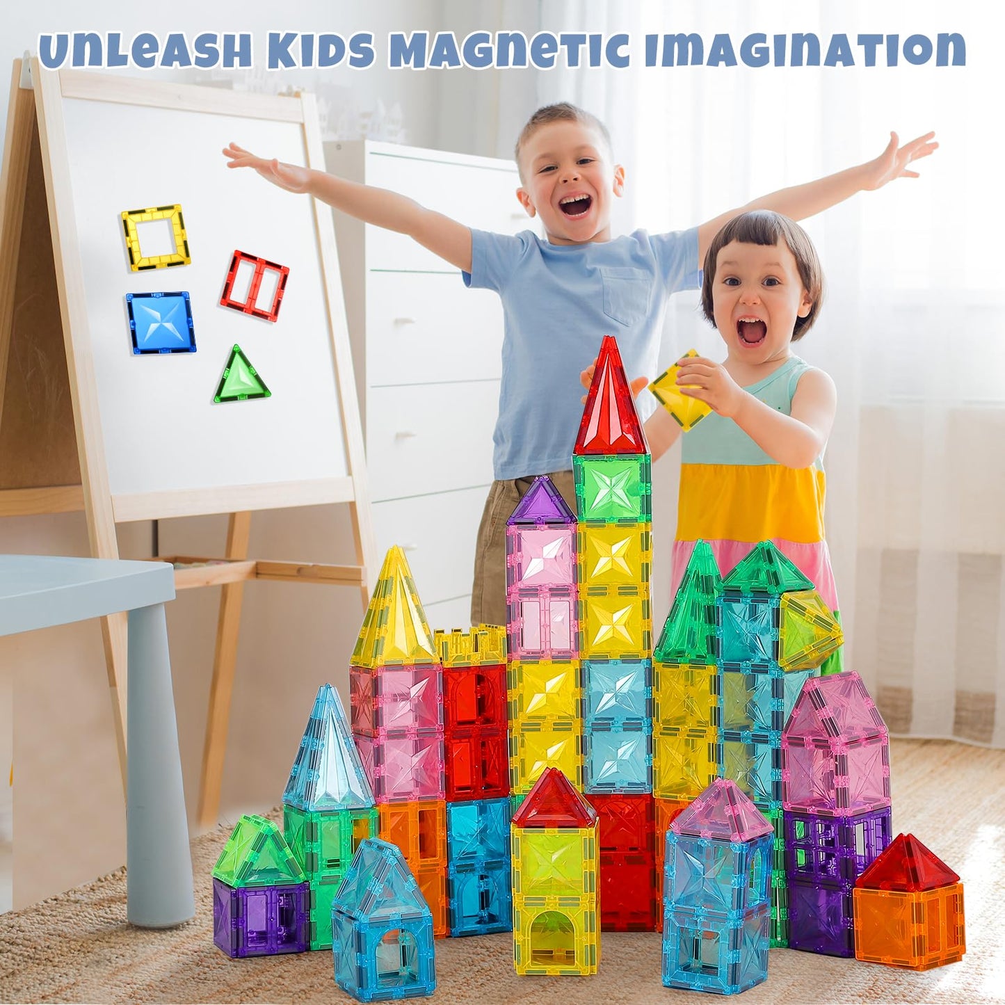 Magnetic Tiles 120Pcs Building Blocks Set with Cars for Kids