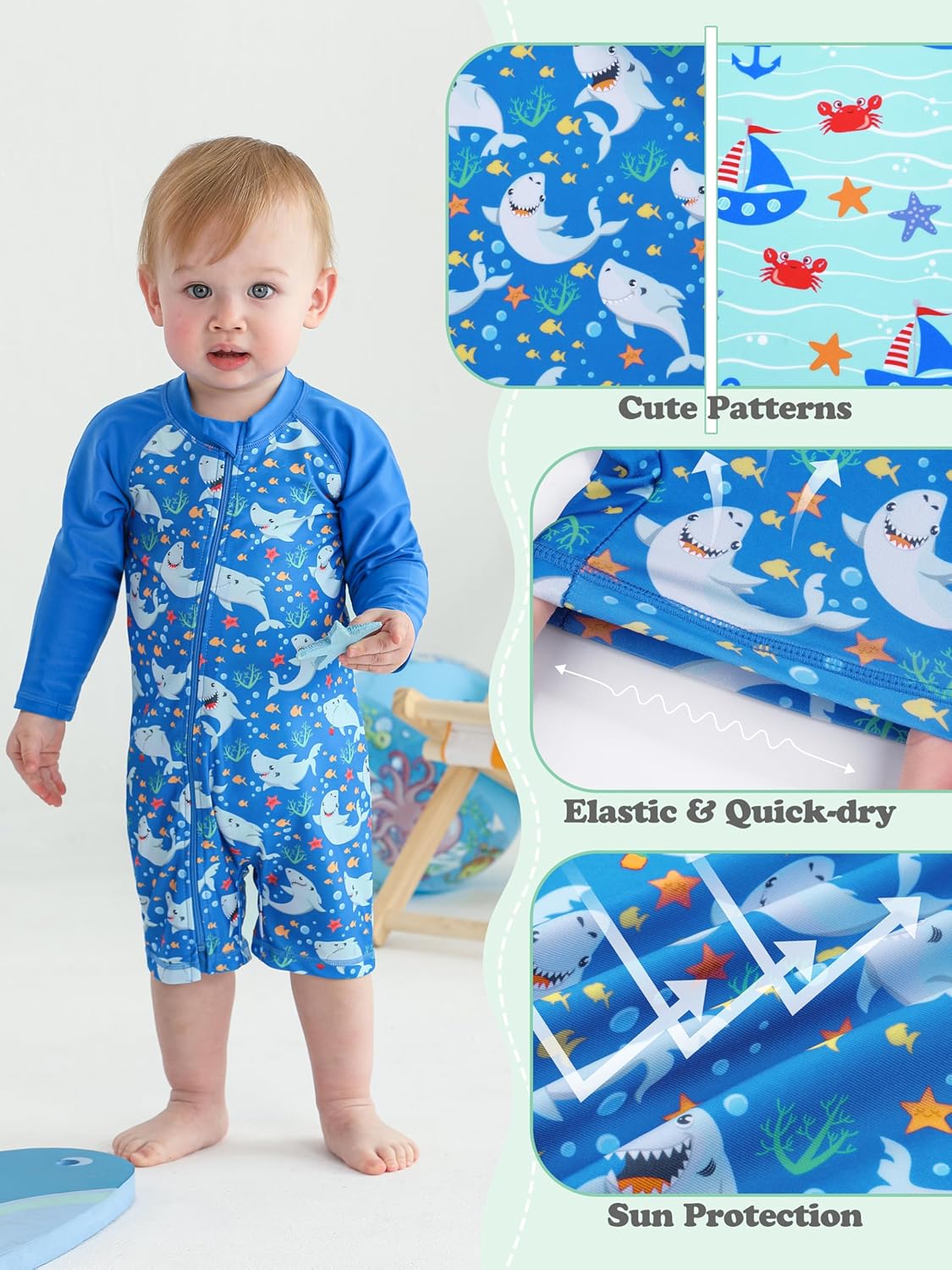 2 Pack Toddler Boys Swimsuits UPF 50+ Rash Guard