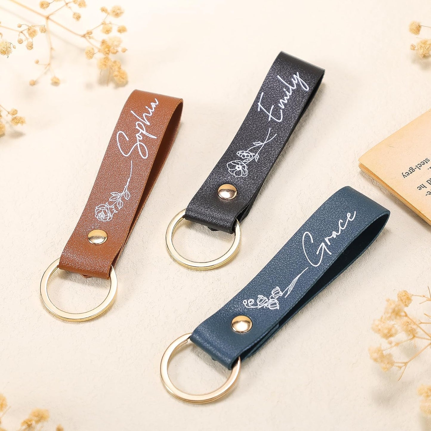 Custom Birth Flower Keychain 