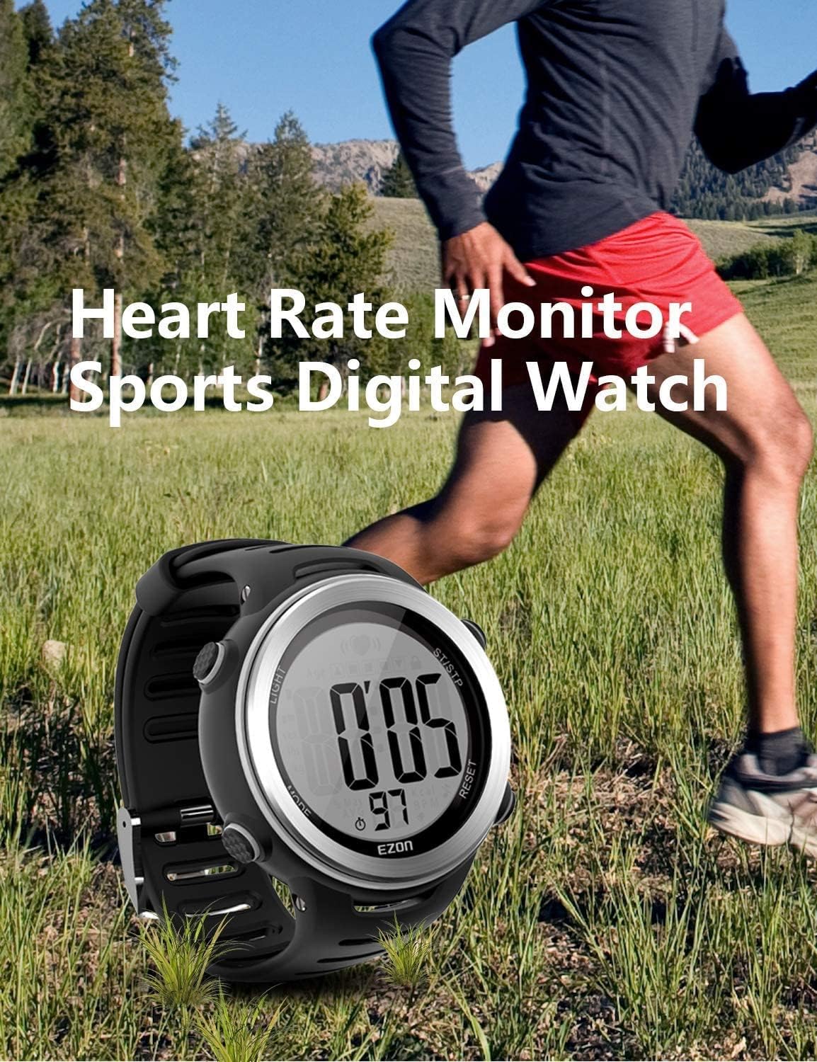 EZON T007 Heart Rate Monitor Watch | Chest Strap HRM | Waterproof Fitness Tracker with Stopwatch & Hourly Chime