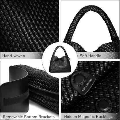 PS PETITE SIMONE Large Woven Tote Bag – Stylish Leather Handbag with Braided Weave & Top Handle for Women